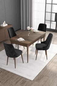 Resim Canisa Concept Roy Serisi 80x132 Mdf Barok Ahşap Desen Masa Takımı Ve 4 Siyah Sandalye 