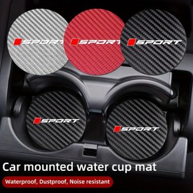 Resim 2 adet otomobil yuvarlak bardak tutucu matı, karbon fiber sentetik deri kaymaz altlık, şık ve kullanışlı, AUDI, BMW, Mercedes-Benz, TOYOTA, HONDA, MAZDA, MITSUBISHI, JEEP, MG için uygun 