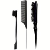 Resim 3 adet Kuaförlük Araçları Saç Şekillendirme Tarak Seti Teasing Saç Fırçası Rat Tail Tarak Kenar Fırçası 