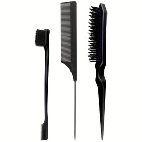 Resim 3 adet Kuaförlük Araçları Saç Şekillendirme Tarak Seti Teasing Saç Fırçası Rat Tail Tarak Kenar Fırçası 