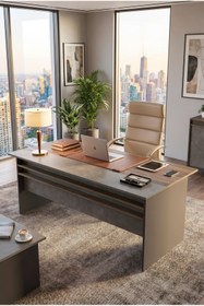 Resim Yurudesign Vista Abc Ofis Büro Masa Takımı Kahve Beton Antrasit Vs7-cga 
