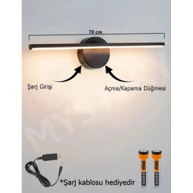 Resim LED Şarjlı Pilli Modern Tasarım Siyah Eskitme Gün Işığı Banyo - Mutfak - Salon-Ofis Flüt Aplik 