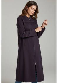 Resim Kadın Önü Fermuarlı Desenli Cepli Mevsimlik Kap Mor 