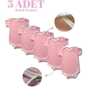 Resim Betül Bebek Kısa Kollu 5'li Organik Pamuk Çıtçıtlı Bebek Body&zıbın 5adet Pembe 