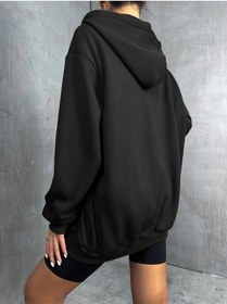 Resim Adrift Unisex Renkli Oversize Kapüşonlu Fermuarlı Hırka Siyah 