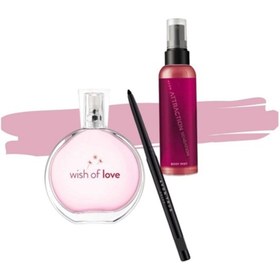 Resim Avon Wish Of Love + Attraction Sensation Vücut Spreyi + Glimmerstick Suya Dayanıklı Göz Kalemi 