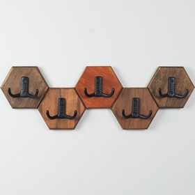 Resim Dekoratif Petek Altıgen Ahşap Duvar Askılığı - Rustik Antre Portmanto Çok Renkli 