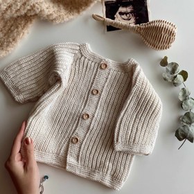 Resim Elörgüsü Selanik Model Bebek Hırkası - Krem 