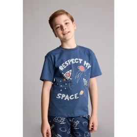 Resim DeFacto Regular Fit Baskılı Şort Tişört 2'li Pijama Takımı Erkek Çocuk H0374A826SM 