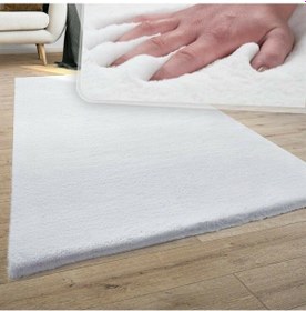 Resim Sarar Beyaz Banyo Salon Mutfak Çocuk Odası Tavşan Tüyü Peluş Halı 