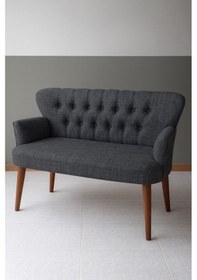 Resim Azra Mobilya Roma İkili Koltuk Keten Döşeme Ahşap Ayaklı Ofis Ve Ev Uyumlu Modern Kanepe - Koyu Gri Koyu Gri 