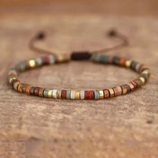 Resim Kadınlar için 1 Adet Vintage Şık Ahşap 7 Çakra İyileştirici Bileklik - Renkli Çizgili Desenli Ayarlanabilir Reiki Yoga Boncukları, Kahverengi Kordon, Günlük ve Parti Giyimi, Her Mevsim Aksesuar 