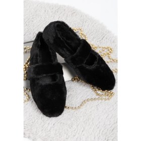 Resim Renkli Butik Siyah Ultra Yumuşak Peluş Kadın Ev Babeti Hafif Taban Panduf 