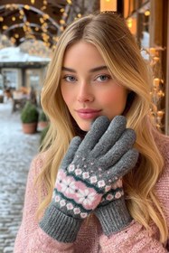 Resim LAGRANZE Kadın Angora Nordic Desen Eldiven 