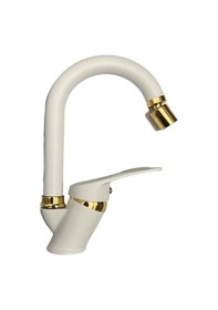 Resim Mix Beyaz Altın Lavabo Mutfak Bataryası 360 Derece Döner Perlatörlü Garantili Musluk Gold 
