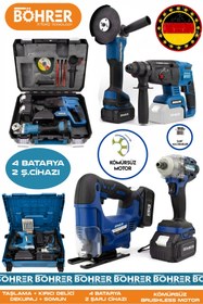 Resim BÖHRER Alman 4 Akülü 2 Şarjlı Kömürsüz V598 5Ah Profesyonel 4 Makine Kombo Set ,Mavi Tek Çanta 
