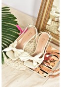 Resim Fox Shoes Bej Saten Kurdele Detaylı Kadın Topuklu Ayakkabı K74938 