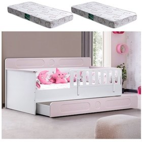 Resim Yavrulu Karyola, Flora Yavrulu Montessori Karyola - Pembe + 2 Adet Comfort Yatak 