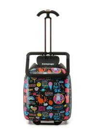 Resim Zampago Renkli Desenli Binilebilir Çocuk Valizi Kabin Boy, Düşme Engelleyici Çok Renkli 