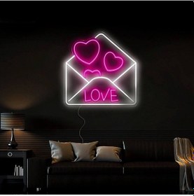 Resim Love Yazılı Ve Şekilli Neon Tabela Pembe 