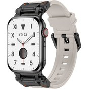 Resim iOS UyumluWatch 44mm Zore Krd-101 Titanyum Metal Başlıklı Silikon Kor 
