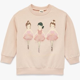 Resim Kız Bebek Pamuklu Uzun Kollu Bisiklet Yaka Şardonlu Sweatshirt 