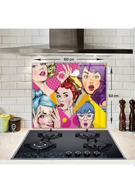 Resim Cam Ocak Arkası Koruyucu Popart Ladies 52cm X 60cm 