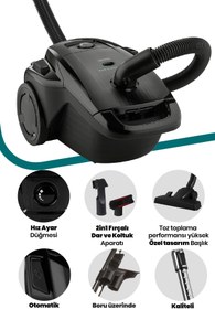 Resim GoldMaster Zümrüt 4 Litre Geniş Kapasiteli Hız Ayarlı Toz Torbalı 5 Yıl Garantili Elektrikli Süpürge 