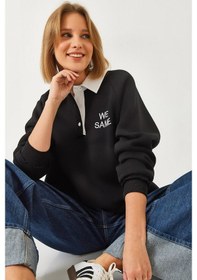 Resim Shade Kadın Polo Yaka Üç İplik Şardonlu Sweatshirt 2069 60261149 - Siyah 