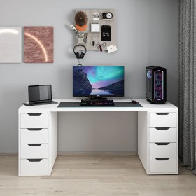 Resim Alen 180 cm 8 Çekmeceli Geniş Çalışma & Oyuncu Masası - Beyaz 