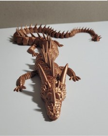 Resim 55 Cm Bakır Renkli Dev Ejderha Figürü 3d Baskı Ejderha Heykeli Metalik Görünümlü Tasarım 