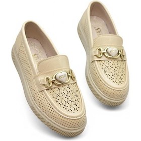 Resim 398 Rahat Taban Günlük Kadın Ayakkabı Tokalı Kadın Ayakkabı Laofer Oxfort Kadın Casual Ayakkabı Bej 