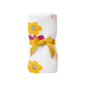Resim Big Flower Lemon Müslin Bebek Örtüsü - 70x70cm 