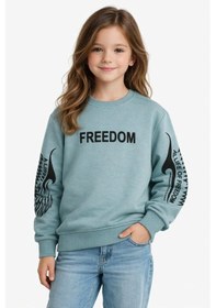 Resim Kız Çocuk Kol Baskılı Sweatshirt Bgl-st05272 Açık Yeşil 