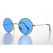 Resim Yuvarlak Cam John Lennon Tarzı Gold Çerçeveli Mavi Gözlük 
