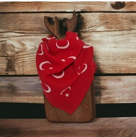 Resim Ay Yıldız Desenli Fular Türk Bayraklı Bandana 50-50 Cm Büyük Ay Yıldız Mendil Kol Sargı Fular Çok Renkli 