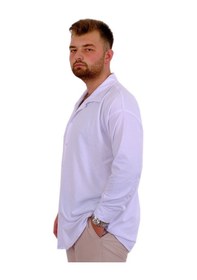 Resim Mode Xl Büyük Beden Erkek Gömlek Apas Yaka Uzun Kol Jakar U24381 Beyaz Beyaz 