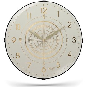 Resim Yaldızlı Krem Zeminli Pusula Baskılı Duvar Saati 35 Cm Beyaz - Krem 