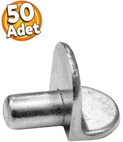 Resim Badem10 Raf Pimi Düz Nikel Cam Ahşap Metal Raf Tutucu Çivisi Mobilya Dolap Pimi Metal (50 Adet) 