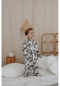 Resim Panda Desenli Yaka Detaylı Çocuk Pijama Takım Mavi 