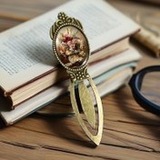 Resim Antika Çiçek İllüstrasyon Kitap İşaretleme Bronz Son - Cam Kitap Sayfası Tasarımı, Kitap Aşkına İdeal Hediye, Kitap Sayfası Kitap İşaretleme|Antika İllüstrasyon|Cam Yapısı 