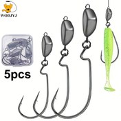 Resim 5 adet/kutu Texas Balıkçılık Rig Kelepçe Başlı Kancalar, Lure Barrier Crossing Asma Önleyici Alt Kanca, tatlı su ve tuzlu su balıkları için 3.5g-14g anti-yabani otlar krank kanca, bas, turna vb., asma önleyici alt salıncak tasarımı olan yem kancaları 