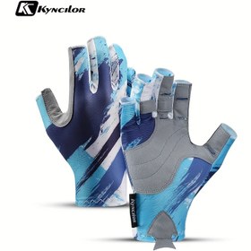 Resim Kyncilor Parmaksız Balıkçılık Eldivenleri - Mavi Mermer Desenli, Ayarlanabilir Bilek Kayışlı, Nefes Alabilen Hafif, Kano, Yelken ve Açık Hava Aktiviteleri için, Spor Tarzı, Rahat Kullanım, Yelken Tutkunları İçin 