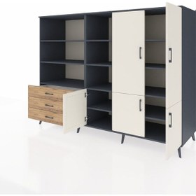 Resim Kronos Dolap 11 Raflı 3 Çekmeceli 5 Kapaklı 220x59x163 Antrasit-a Antrasit-aytaşı/çam 