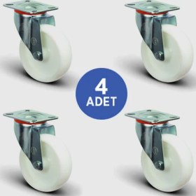 Resim Emes 4 Adet EM01ZKZ125 Döner Tablalı Poliamid Kaplı Tekerlek ÇAP125 Taşıma Arabası Tekerlek Seti 4XEM01ZKZ125 