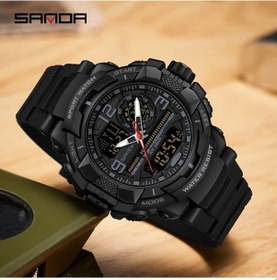 Resim Oldfriend Sanda Erkek Su Geçirmez Spor Saati Simli Lüminesans Takvim Kronometre Siyah Kauçuk Kayış Diğer 