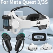 Resim 3 Set Birleştirilmiş Set, Quest 3 ile Uyumlu Rahat Bileklik Tutma Kılıfı, 3/3S Ayarlanabilir Elite Başlık Oyun VR Aksesuarları için Meta Quest 3/3S, 2 adet Tek Kullanımlık Yüz Havlusu ile, Baş Basıncını Gidermek İçin Rahat ve Nefes Alabilir 