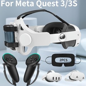 Resim 3 Set Birleştirilmiş Set, Quest 3 ile Uyumlu Rahat Bileklik Tutma Kılıfı, 3/3S Ayarlanabilir Elite Başlık Oyun VR Aksesuarları için Meta Quest 3/3S, 2 adet Tek Kullanımlık Yüz Havlusu ile, Baş Basıncını Gidermek İçin Rahat ve Nefes Alabilir 