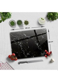 Resim Decorita Cam Kesme Tahtası | Siyah Mermer Görünümlü | 30cm x 40cm 