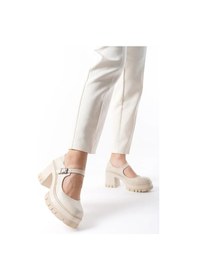Resim Asmi Shoes Tek Baletli Neon Krem 8 Cm Topuklu Platformlu Loafer Ayakkabı 